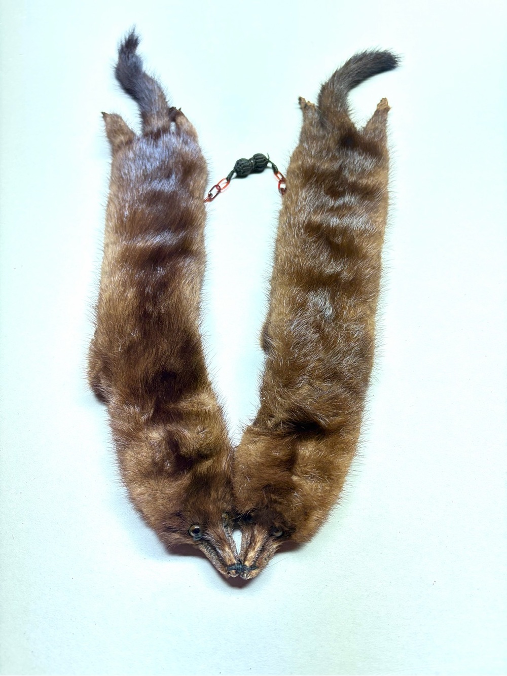 VTG Mink Fur 2 Full Pelt Stole Scarf Heads Tails Paws Taxidermy Oddities